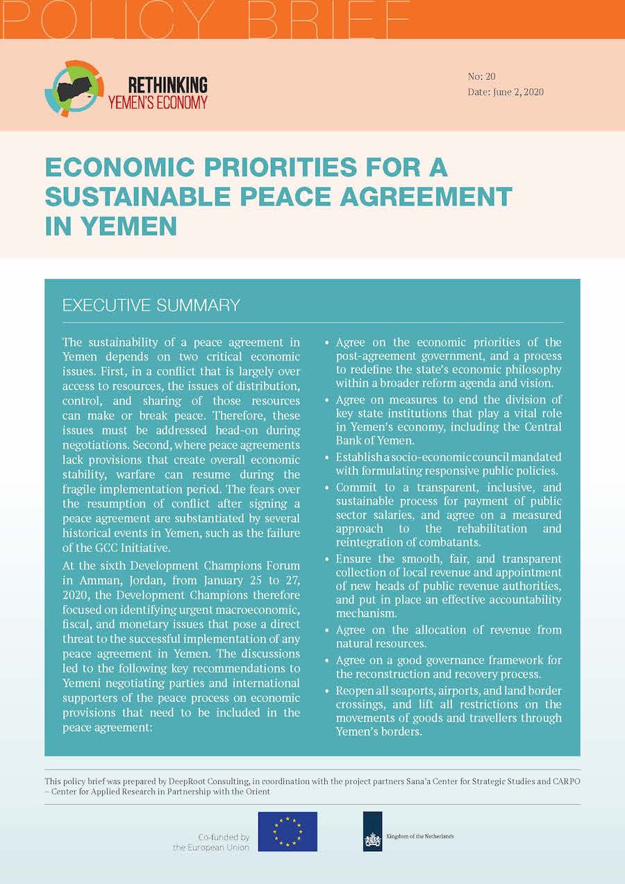 Economic Priorities for a Sustainable Peace Agreement in Yemen