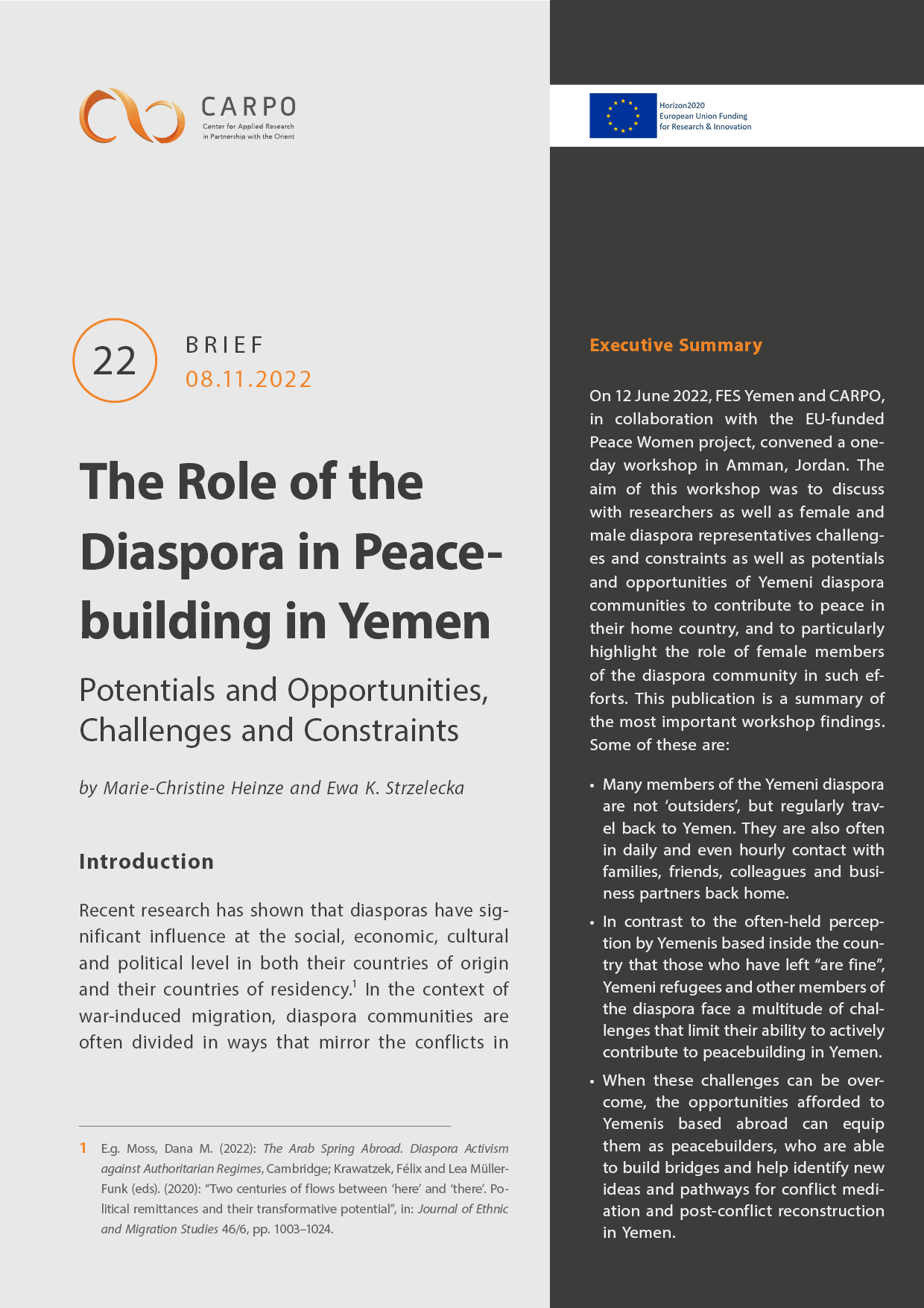 The Role of the Diaspora in Peacebuilding in Yemen. Potentials and Opportunities, Challenges and Constraints