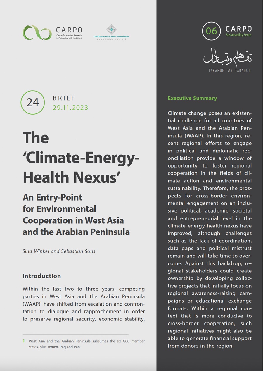 The ‘Climate-Energy-Health Nexus’ – An Entry-Point for Environmental Cooperation in West Asia and the Arabian Peninsula